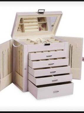 Deluxe Pink Jewelry Organizer Box with Multiple Drawers
